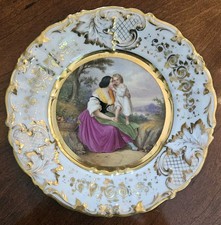 Set of Four Antique Hand-Painted Porcelain Cabinet Plates with Geometric Star & Rosette Motif — listing 2