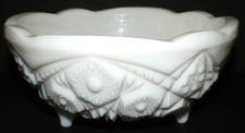 McKee Toltec Pattern Milk Glass Three-Footed Bowl — listing 3