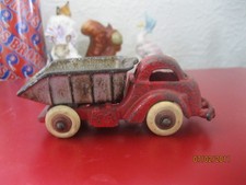 Antique Cast Iron Dump Truck Toy "Sand Rocks Coal", Green & White Paint, 7.5"