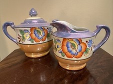 Vintage Pearl Lusterware Creamer and Open Sugar Bowl Set with Gold Trim, Maker Unknown — listing 4