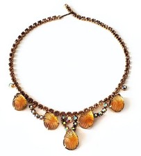 Vintage Rhinestone Fringe Bib Festoon Necklace, Gold-Tone