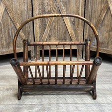 Vintage Bamboo & Rattan Magazine Rack with Painted Pine Tree Sunset Panel — listing 4