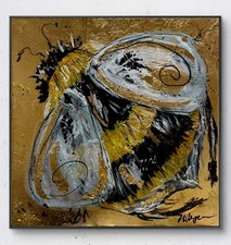 Large Mixed Media Abstract Autumn Leaves Painting, Signed, Framed — listing 2