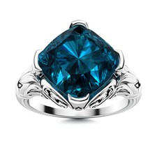 Sterling Silver Cocktail Ring with Faceted Blue Topaz-Style Center Stone and Pavé Accents — listing 2