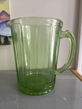 Vintage Uranium Green Depression Glass Pitcher & 4 Tumbler Set with Etched Grape Motif — listing 4