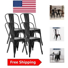 Tolix-Style Industrial Metal Café Chair in Galvanized Silver Finish