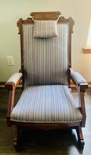 Antique Victorian Eastlake Carved Walnut Platform Rocking Chair with Floral Cut-Velvet Upholstery — listing 3