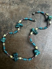 Turquoise and Green Stone Nugget Beaded Necklace with Silver Bali-Style Spacers and Heart Toggle Clasp — listing 5