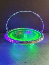 Vintage Art Deco Uranium Glass Serving Platter with Open Handles, Green, 9.5", listing 5