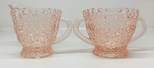 Jeannette Glass Holiday Buttons & Bows Pink Depression Glass Creamer — listing 2