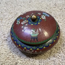 Chinese Cloisonné Enamel Covered Bowl with Floral Finial and Figural Panels — listing 2