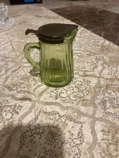 Vintage Green Uranium Glass Creamer and Open Sugar Bowl Set, 3.5" Tall Depression Glass — listing 3