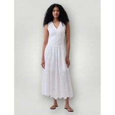 Gap White Textured Windowpane Smocked Bodice Maxi Sundress, Size 8