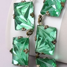 Czech Art Deco Filigree Bracelet Fragment with Marbled Green Peking Glass Cabochons — listing 3