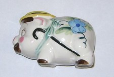 Vintage Redware/Stoneware Piggy Bank, Brown Glaze with Tan Spots, 6 inch — listing 5