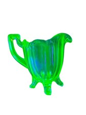 Vintage Uranium Vaseline Glass Small Creamer Pitcher with Clear Applied Handle