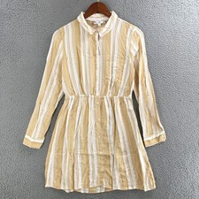 Mustard Yellow Button-Front Midi Shirt Dress with Camp Collar and Gathered Skirt — listing 5