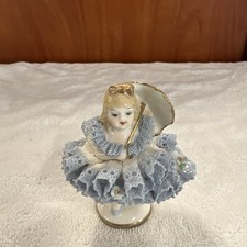 Vintage Dresden-Style Lace Porcelain Ballerina Rotating Music Box with Swiss Movement No visible porcelain mark, only the pape