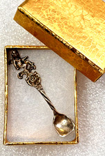 Antique Sterling Silver Figural Cherub Heart-Bowl Souvenir Salt Spoon — listing 2