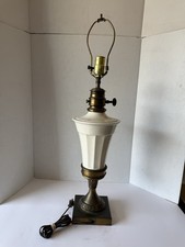 Vintage Brass Table Lamp with Pleated Gold Fabric Shade — listing 2