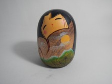 Vintage Japanese Creative (Sosaku) Kokeshi Doll with Red Bow and Plum Blossom Kimono — listing 4