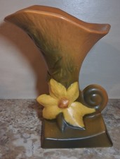 Roseville Pottery Clematis Cornucopia Vase in Blue