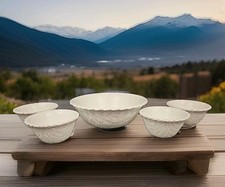Vintage Milk Glass Basketweave Bowl with Scalloped Rim — listing 6