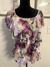 AB Studio Purple and Black Tiered Ruffle Front Top, Size Large — listing 6