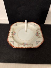 Occupied Japan Leaf-Shaped Porcelain Nappy Dish with Hand-Painted Floral Bouquet and Gilt Trim — listing 2
