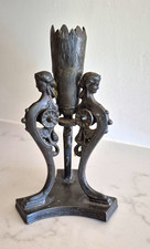 Pair of Cast Metal Abstract Figural Candlesticks, Black, 12 inches Tall — listing 4