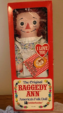 Large Raggedy Ann Cloth Doll with Red Yarn Hair and Floral Dress — listing 3
