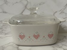 CorningWare Forever Yours (Pink Hearts) Casserole Dish Set with Amber Glass Lids