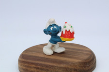Vintage Baker Smurf Holding Red Cake with Whipped Cream PVC Figurine — listing 6