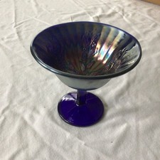 Vintage Teal Iridescent Carnival Glass Handled Basket with Ruffled Edge — listing 2
