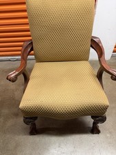Chippendale Style Carved Mahogany Clawfoot Armchair with Ikat Upholstered Seat — listing 5