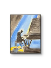 Impressionist Interior Scene Oil-Style Painting - Grand Piano, Cello and Music Room — listing 3