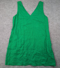 Green Sleeveless Shift Dress with White Soutache Embroidered Trim, Split Neck — listing 4