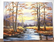 Original Autumn Landscape Oil Painting on Grumbacher Canvas Panel, Signed Hartman — listing 2