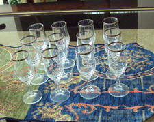 Vintage Silver-Rim Wheel-Cut Footed Cordial/Sherry Glasses, Set of Multiple — listing 4