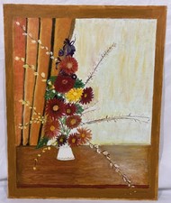 Vintage Floral Still Life Oil Painting on Canvas in Ornate Gilt Baroque-Style Frame, Signed — listing 6