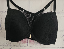 Black Lace & Cream Padded Underwire Bra with Polka Dot Mesh, Size 38D, listing 4