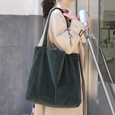 Green Corduroy-Textured Tote Bag with Gold Script Nameplate — listing 5