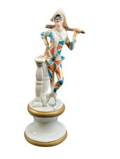 Pair of Italian Porcelain Commedia dell'Arte Figurines - Harlequin and Pulcinella, Capodimonte Style — listing 2