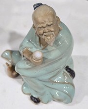 Chinese Mudman Figurine - Seated Fisherman/Farmer with Hat and Tool — listing 4