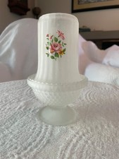 Vintage Frosted Pink Satin Glass Fairy Lamp with Hand-Painted Floral Shade, 5.5" Tall