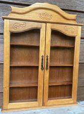 Oak Curved-Glass Curio Display Cabinet with Leaded Beveled Diamond Panels and Mirrored Back — listing 5