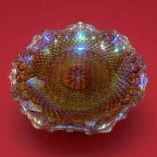 Indiana Glass Amber Carnival Glass Oval Fruit Bowl, Harvest Grape Pattern — listing 3