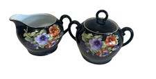 Royal Ivory Czechoslovakia Porcelain Creamer & Covered Sugar Bowl Floral Gilt