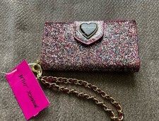 Betsey Johnson Black & White Stripe Rose Zip-Around Wristlet Wallet — listing 2