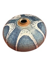 Studio Art Pottery Bud Vase with Textured Carved Surface and Ruffled Rim